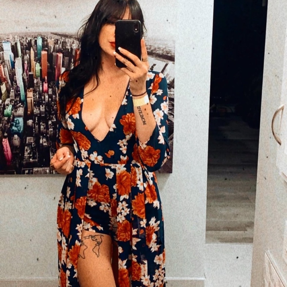 Streetwear Society Navy Floral Long Sleeve Romper Dress